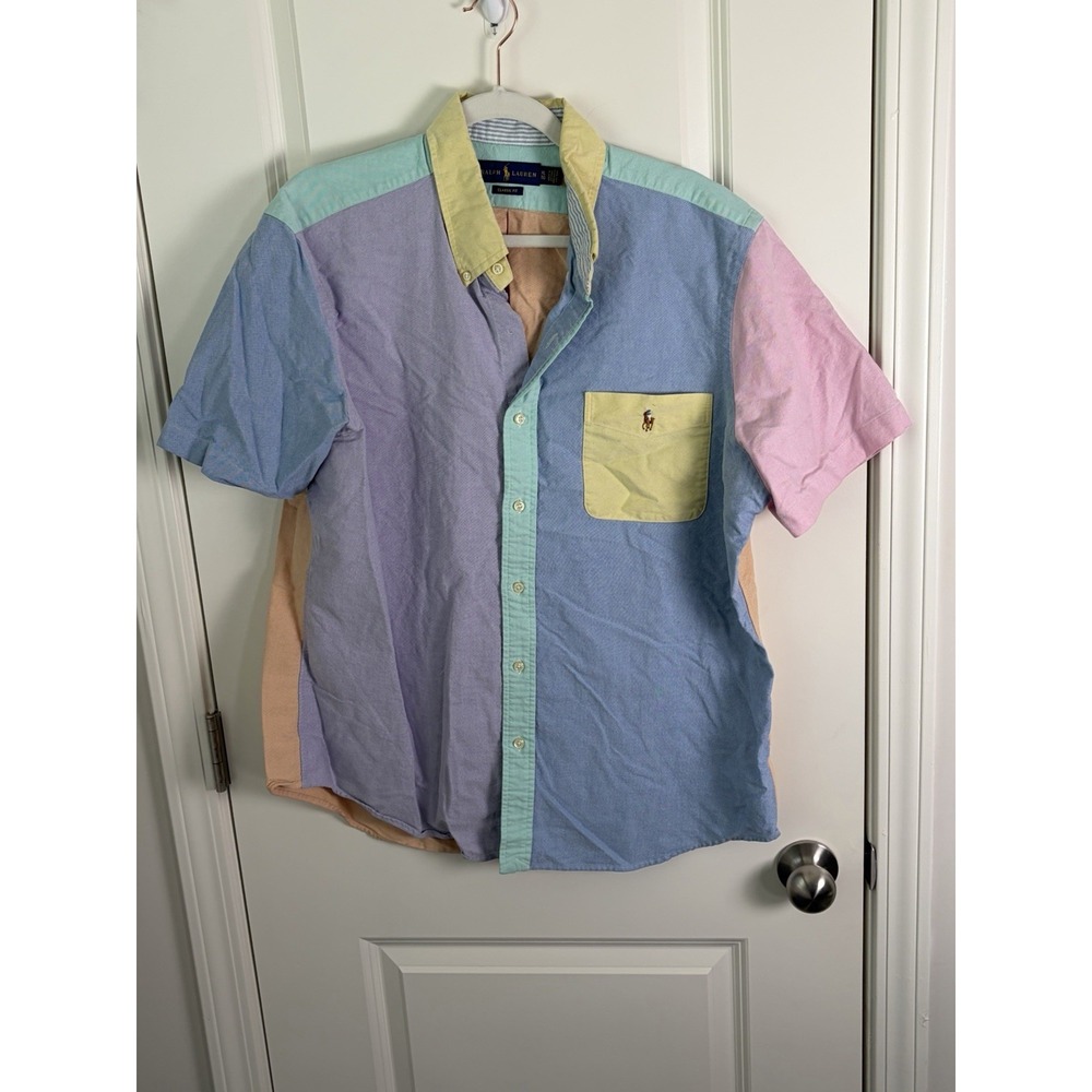 Polo Ralph Lauren Mens Classic Fit Color Block Button Short Sleeve Shirt XL